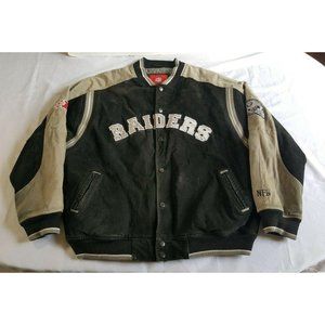 Vintage 90s Oakland Raiders Suede Leather Bomber L